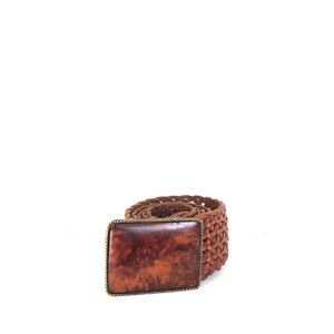 Brown Leather Belt with Wooden Detail